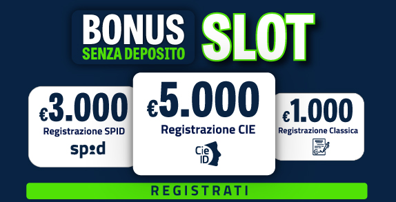 Bonus senza deposito per registrarti e giocare alle SLOT fino a 5.000€