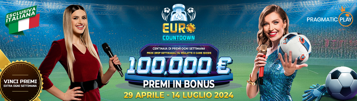 100.000€ di montepremi con la promo di network Euro Countdown del Casinò Pragmatic Play Live attiva sui tavoli del Casinò Live selezionati.