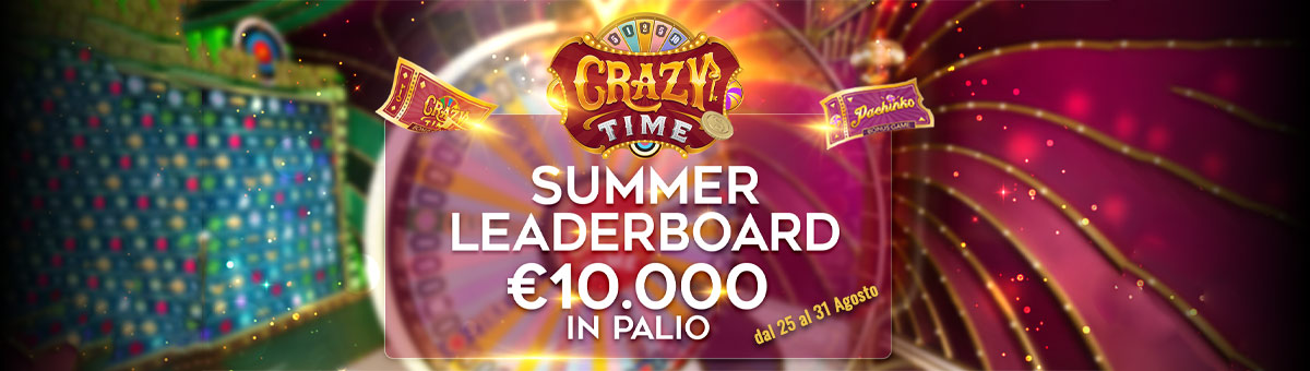 Con la Crazy Time Summer Leaderboard di Evolution in palio fino a 10.000€  di montepremi!