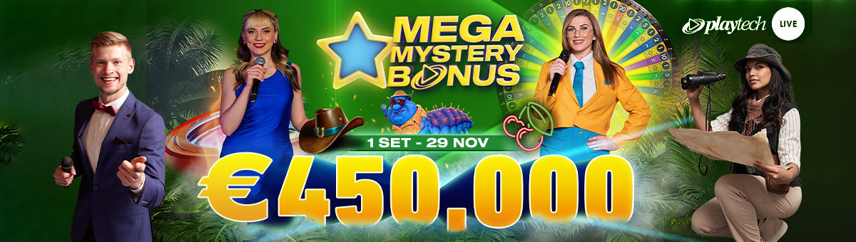 Lasciati trasportare dalla promozione del Casinò Playtech Live "Mega Mystery Bonus"! 450.000 euro di Bonus in palio!