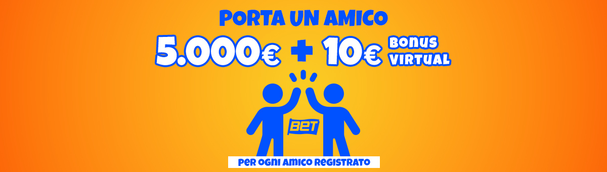 Fino a 5.000€ di accredito su saldo + 10€ Bonus Virtual per ogni amico registrato