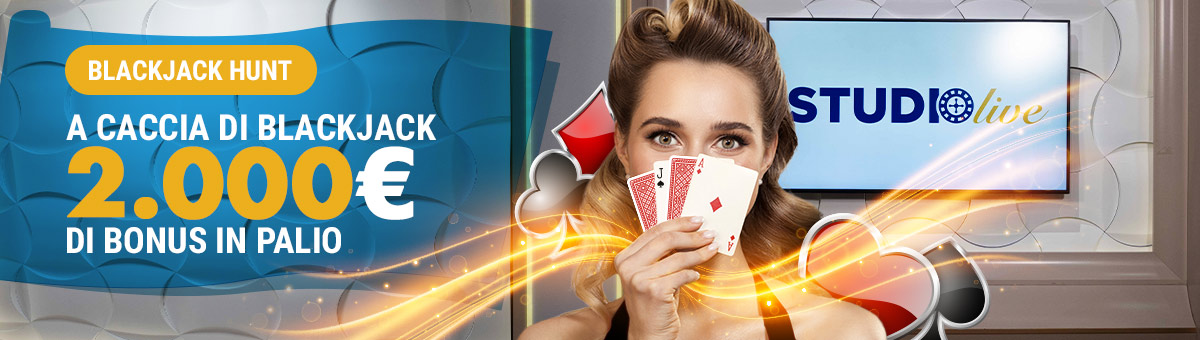 Se ottieni Blackjack giocando ai nuovi tavoli esclusivi di Studio Live BJ Speed, Studio Live Elite Speed, Studio Live BJ Italia e Studio Live BJ Italia 10 puoi ottenere punti e classificarti: in palio 2.000€ di Bonus