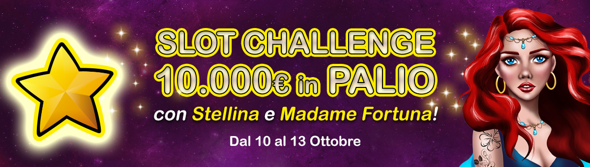 Sfida Stellina & Madame Fortuna nella nuova Slot Challenge dedicata alle slot Nazionale Elettronica e prova a vincere il montepremi di 10.000€!