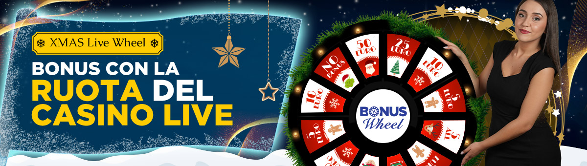 Con la XMAS Live Wheel, è possibile giocare ai nuovi tavoli esclusivi di Studio Live Studio Live Blackjack Italia e Studio Live Blackjack Italia 10 e vincere fino a 50€ di bonus grazie alla speciale Ruota dei Bonus.