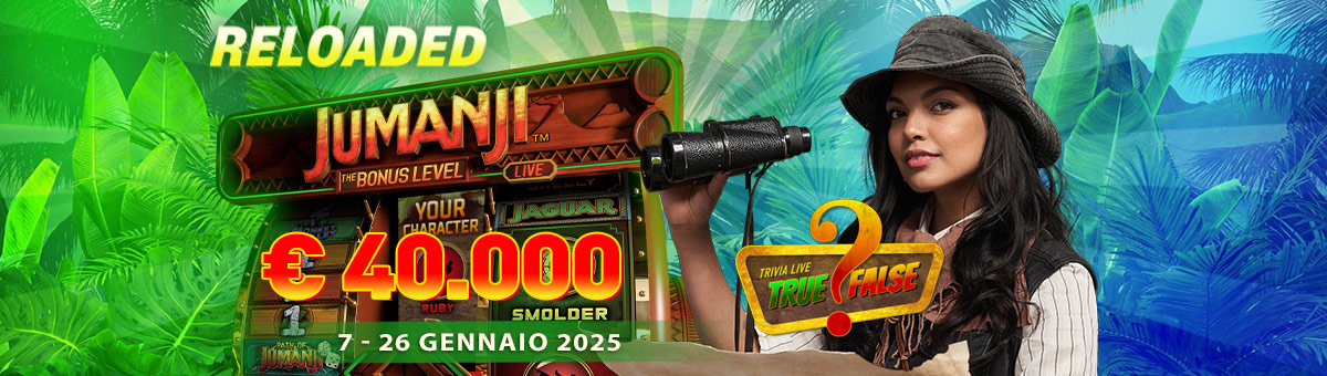 40.000€ di montepremi in palio con la promo di network del Casinò Playtech Live "Jumanji Reloaded Live Trivia". In palio 2.000€ per show!!