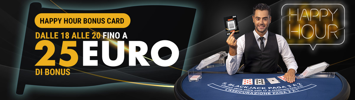 Con Studio Live Happy Hour in palio fino a 25€ di bonus ai tavoli esclusivi di  Studio Live Blackjack Italia 10 e Studio Live Blackjack Italia