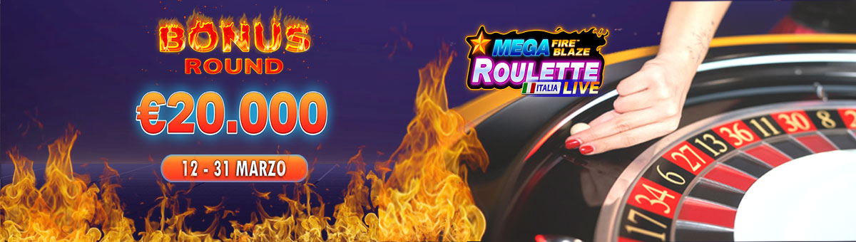 Tenta la fortuna con il Mystery Bonus messo in palio da Playtech Live nella Mega Fire Blaze Roulette Italiana, in palio un montepremi di 20.000€ in bonus!