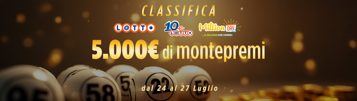 Giochi al Lotto, 10eLotto e/o MillionDay? Partecipa alla classifica dedicata: in palio un montepremi di 5.000€!