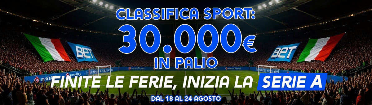 Il grande Sport torna protagonista... e la sfida è già iniziata! Entra in gioco e scala la Classifica Sport, in palio 30.000€ di montepremi!
