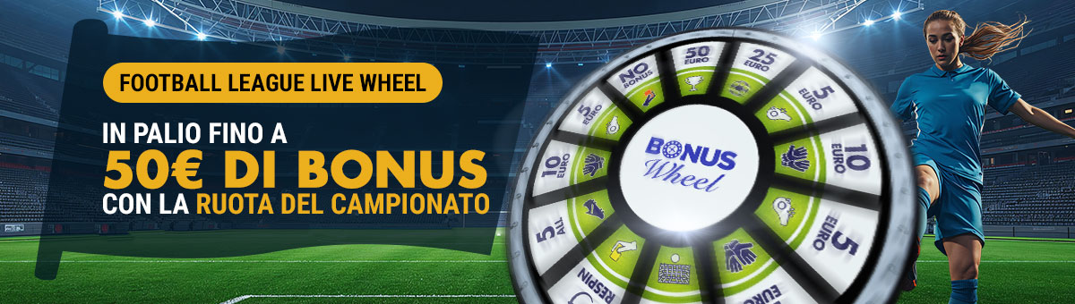 Con Studio Live Football League Live Wheel è possibile giocare ai nuovi tavoli esclusivi di Studio Live e vincere fino a 50€ di bonus grazie alla speciale Ruota dei Bonus dedicata al Campionato di calcio di Serie A!