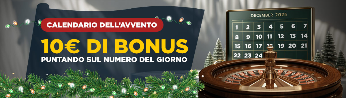 Alla Roulette di Studio Live puntando sul numero corrispondente al giorno del calendario, nel caso di estrazione, riceverai un Bonus Live di 10€.