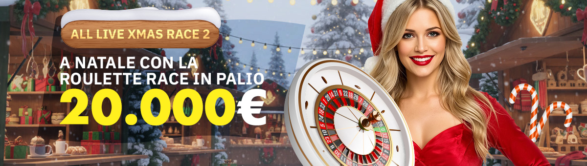 Unisciti alla All Live XMAS Roulette Race: dall’8 all'11 Dicembre entra in classifica... in palio un montepremi di 20.000€ di bonus!