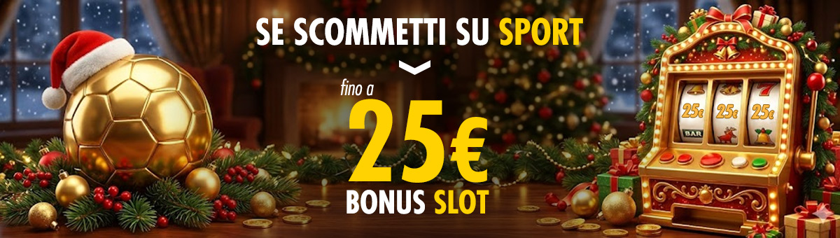 Piazzando scommesse in multipla con saldo reale e quota minima 2,50, potrai ricevere un bonus Slot fino a 25€.