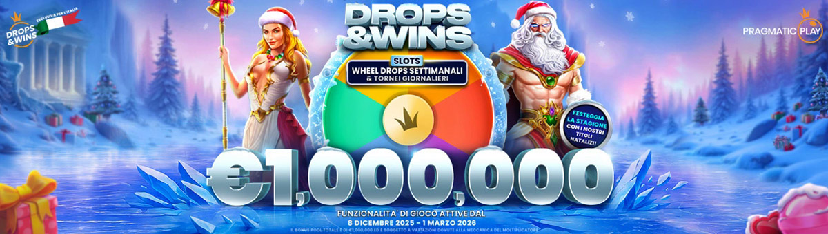 Drops & Wins - Winter Edition: vieni a scoprire la nuova edizione invernale della Drops & Wins Pragmatic Play e prova a scalare la vetta...1.000.000€ di montepremi in palio!