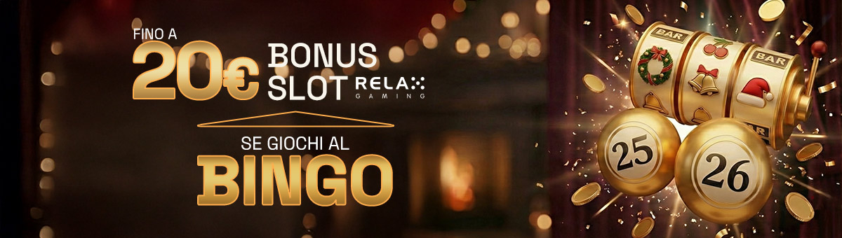 Giocando al Bingo un importo almeno pari a 5,00€ con saldo reale, potrai ricevere un bonus Slot fino a 20€
