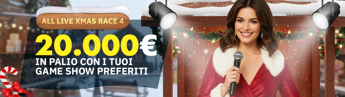 Scopri la All Live XMAS Game Show Race! 20.000€ di Bonus in palio. Scegli i tuoi giochi preferiti e scala la classifica!