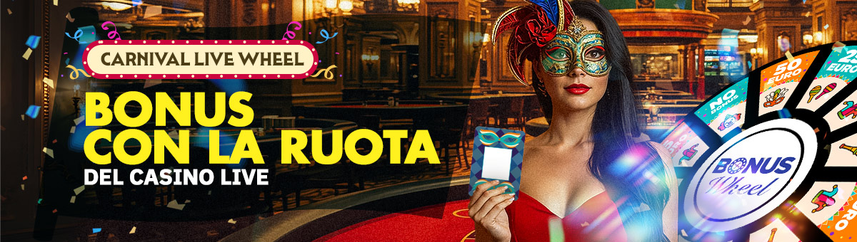 Con la Carnival Live Wheel, è possibile giocare ai nuovi tavoli esclusivi di Studio Live Studio Live Bet Stacker BJ e Studio Live Blackjack Italia 10 e vincere fino a 50€ di bonus grazie alla speciale Ruota dei Bonus!