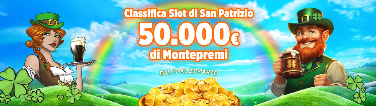 A San Patrizio, partecipa alla classifica Slot esclusiva e trasforma i tuoi spin in fortuna!  In palio 50.000€ di montepremi!