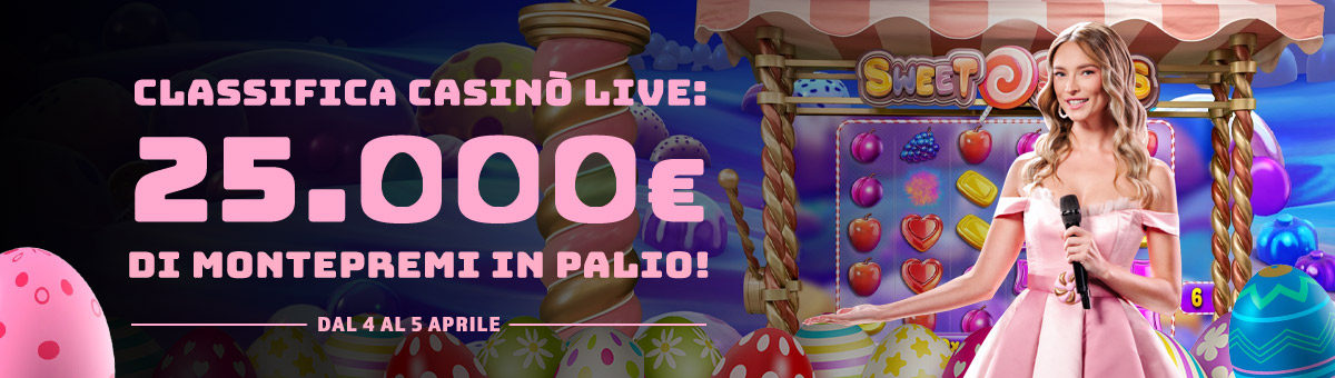 Rendi la tua Pasqua ancora più speciale: accendi lo spettacolo dei Game Show del Casinò Live: scala la classifica e punta al montepremi... In palio 25.000€!