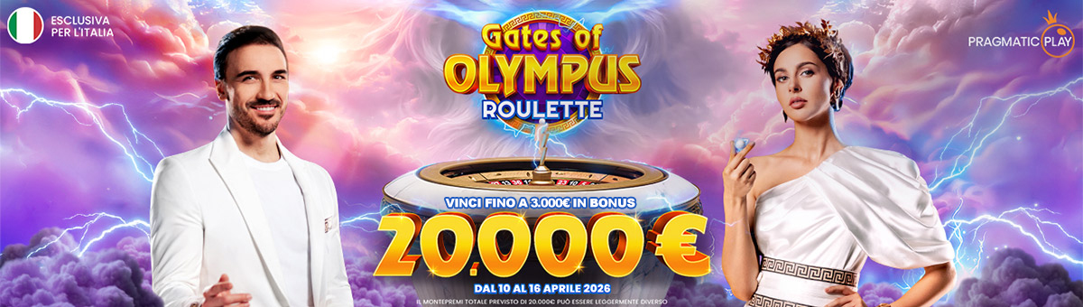 20.000€ di montepremi con la promo di network del Casinò Live Pragmatic Play. Scopri la Gates of Olympus Roulette in promozione!