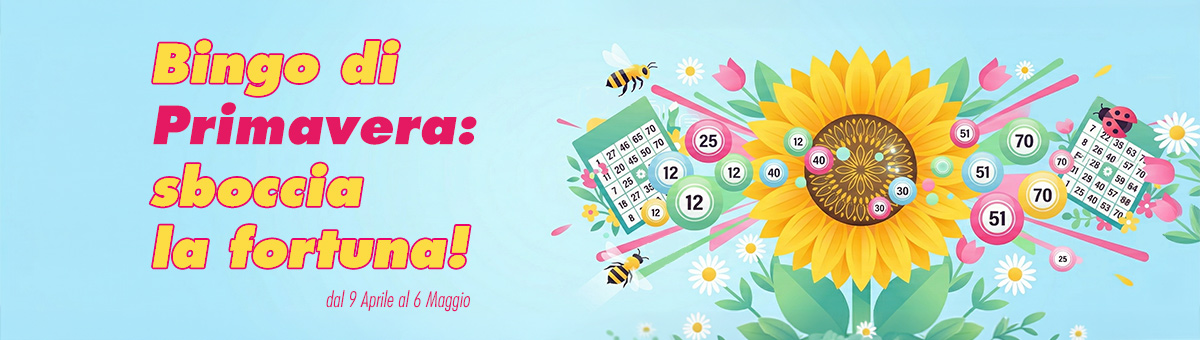 Sconti sulle cartelle, super ambo, doppia cinquina, bingo garantito, partite fast in sala Diamante e..  tantissimo altro!