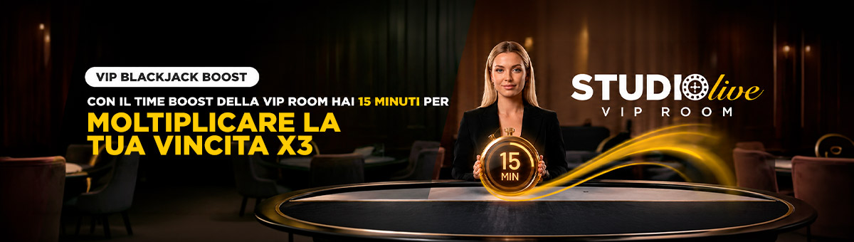 Non perdere il Time Boost nella Studio Live VIP Room! Moltiplica la tua vincita fino ad un massimo di 300€!