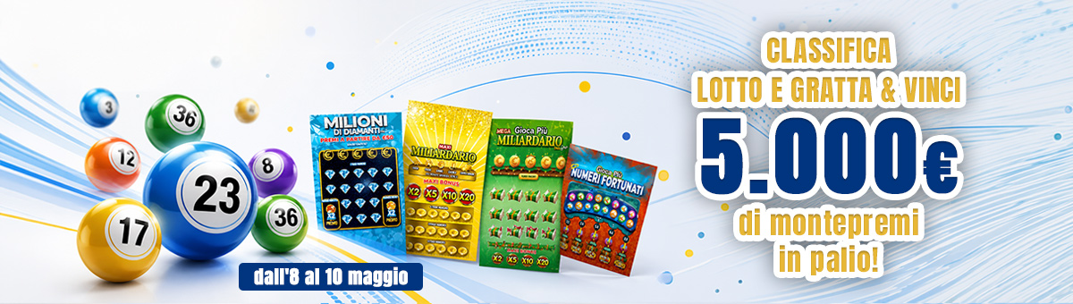 Tenta la fortuna con la Classifica Lotto e Gratta & Vinci: entra in gioco,  accumula punti e concorri per il montepremi di 5.000€!