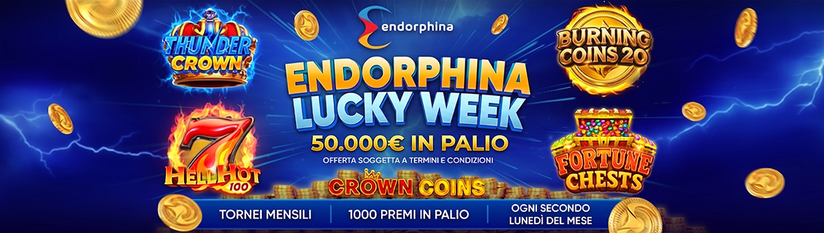 Lucky Week: ogni mese, entra in gioco nel torneo di Endorphina, accumula punti e prova a scalare le classifiche... in palio 50.000€ complessivi!