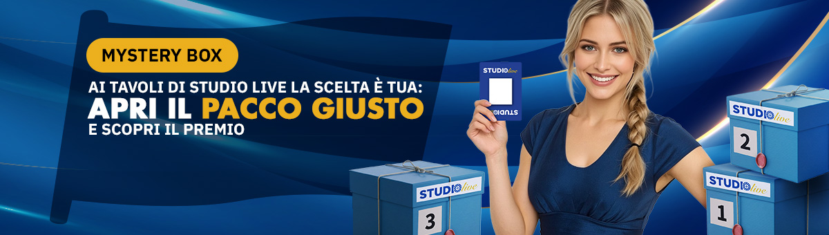 Apri il pacco giusto! Non perdere la Mystery Box ai tavoli di Studio Live: tre pacchi con tre premi esclusivi! Scoprili subito...