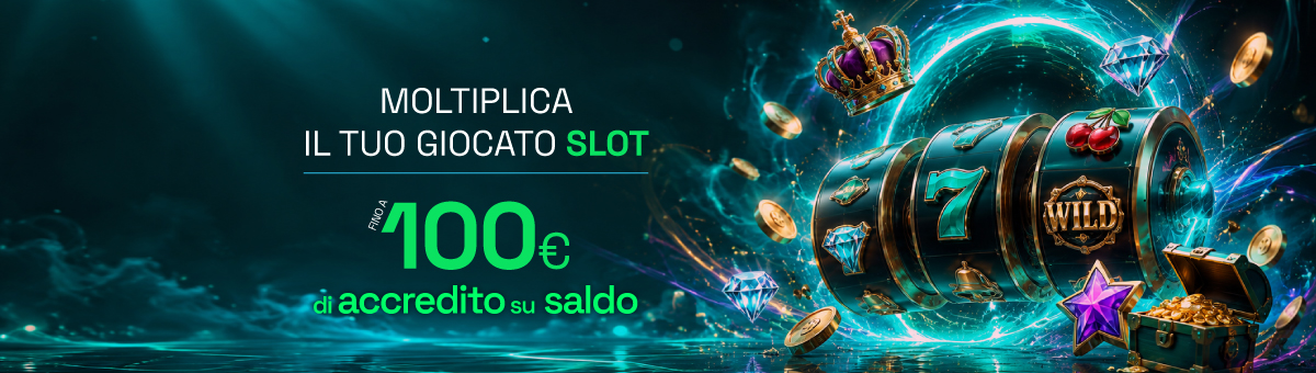 Gioca almeno 50€ con saldo reale sulla divisione Slot e ricevi fino ad un massimo di 100€ sotto forma di accredito su saldo!