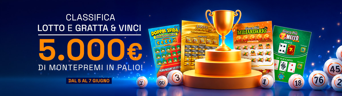 Tenta la fortuna con la Classifica Lotto e Gratta & Vinci: entra in gioco,  accumula punti e concorri per il montepremi di 5.000€!