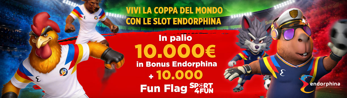 Vivi la coppa del mondo con le slot Endorphina: gioca con saldo reale e scala la classifica che mette in palio un doppio premio Slot e Sport!