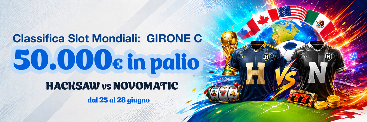 La sfida Mondiali continua... Gioca alle Slot in promozione, accumula punti e scala la classifica: in palio 50.000€ di montepremi!