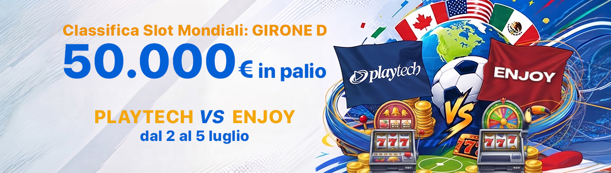 La sfida dei Mondiali prosegue... Gioca alle Slot in promozione di questo girone, accumula punti e scala la classifica: in palio 50.000€ di montepremi!