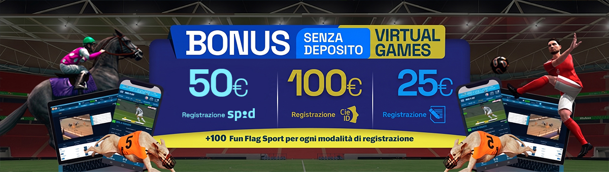 Registrati su BetFlag e ricevi 100€ di bonus senza deposito Virtual Games e 100 Fun Flag Sport! Cosa aspetti??