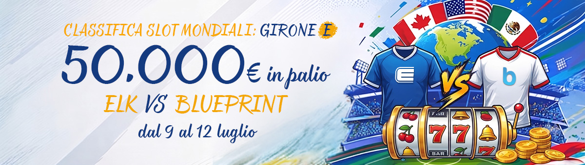 La sfida dei Mondiali è arrivata alla semifinale... Gioca alle Slot in promozione dell'ultimo girone E, accumula punti e scala la classifica: in palio 50.000€ di montepremi!