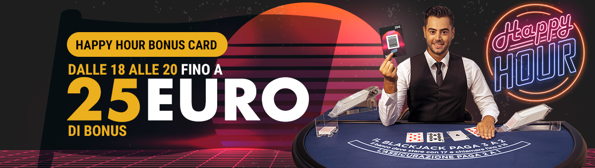 Con Studio Live Happy Hour in palio fino a 25€ di bonus ai tavoli esclusivi di  Studio Live Blackjack Italia 10 e Studio Live Bet Stacker BJ!