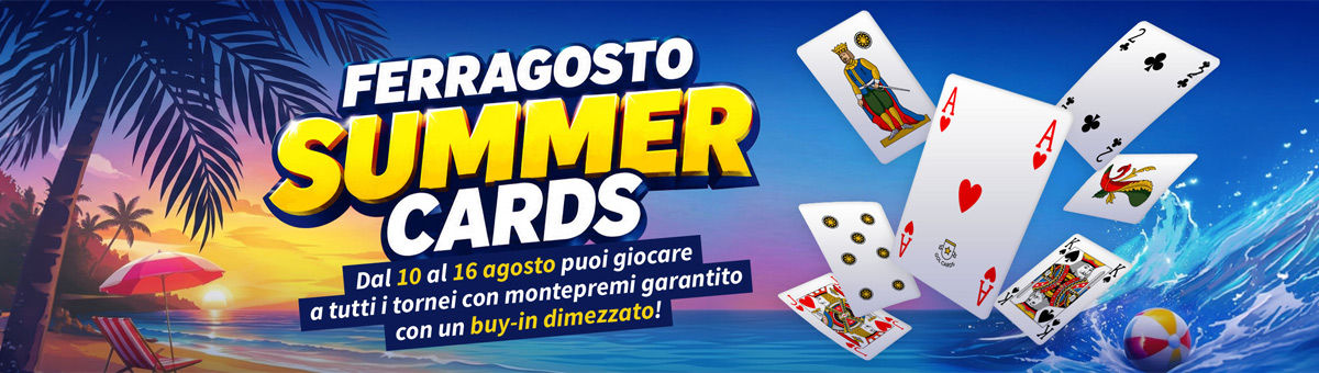 A Ferragosto potrai beneficiare dello sconto del 50% sul buy-in di tutti i Tornei Garantiti.  Cosa aspetti?