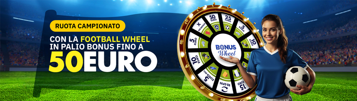 Prova a vincere fino a 50€ di bonus grazie alla speciale Ruota dei Bonus con la Football Live Wheel! Gioca ai tavoli esclusivi di Studio Live Bet Stacker BJ e Studio Live Blackjack Italia 10 e tenta la fortuna!
