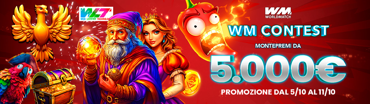 Scala la vetta della classifica di Worldmatch... scegli le tue slot preferite! In palio per te fino a 5.000€ di montepremi!
