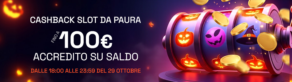 Gioca almeno 50€ con saldo reale sulla divisione Slot dalle 18:00 alle 23:59 e ricevi fino ad un massimo di 100€ sotto forma di accredito su saldo!