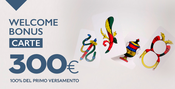 welcome bonus di 300€ per i giochi di carte