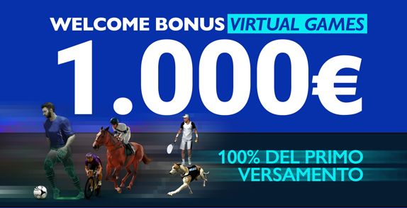 Bonus benvenuto sul primo versamento VIRTUAL fino a 1.000€!